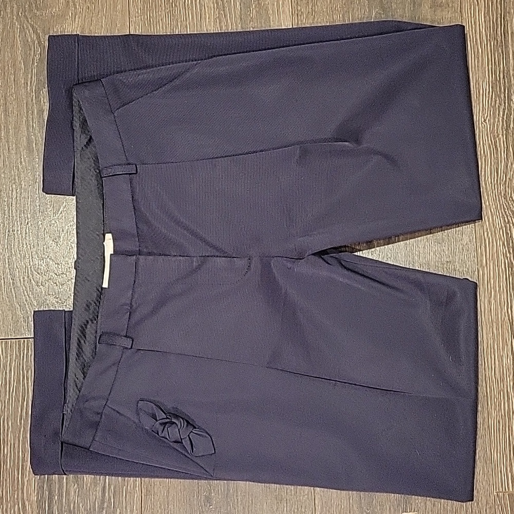 Tory Burch Deep Navy Straight Leg Trousers with Rosette